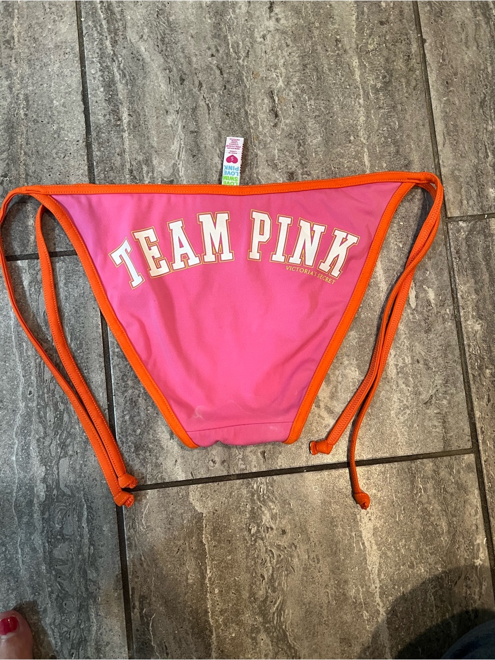 Y2K Victoria's Secret Pink and Orange 'Team Pink' Bikini Bottom Size Small